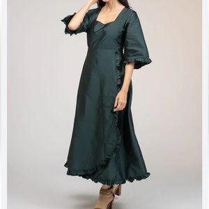 Beau & Ro Waverly Dress in forest taffeta NWOT XS